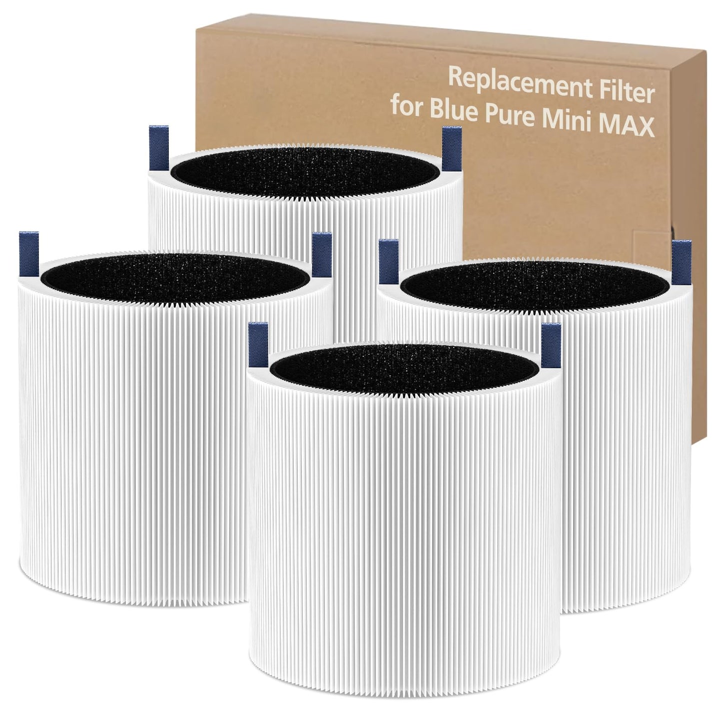 4 Pack Mini Max Air Filter Replacement, FMINI Filter Compatible with BLUEAIR Blue Pure Mini Max Air Purifier, Ture HEPA + Activated Filter
