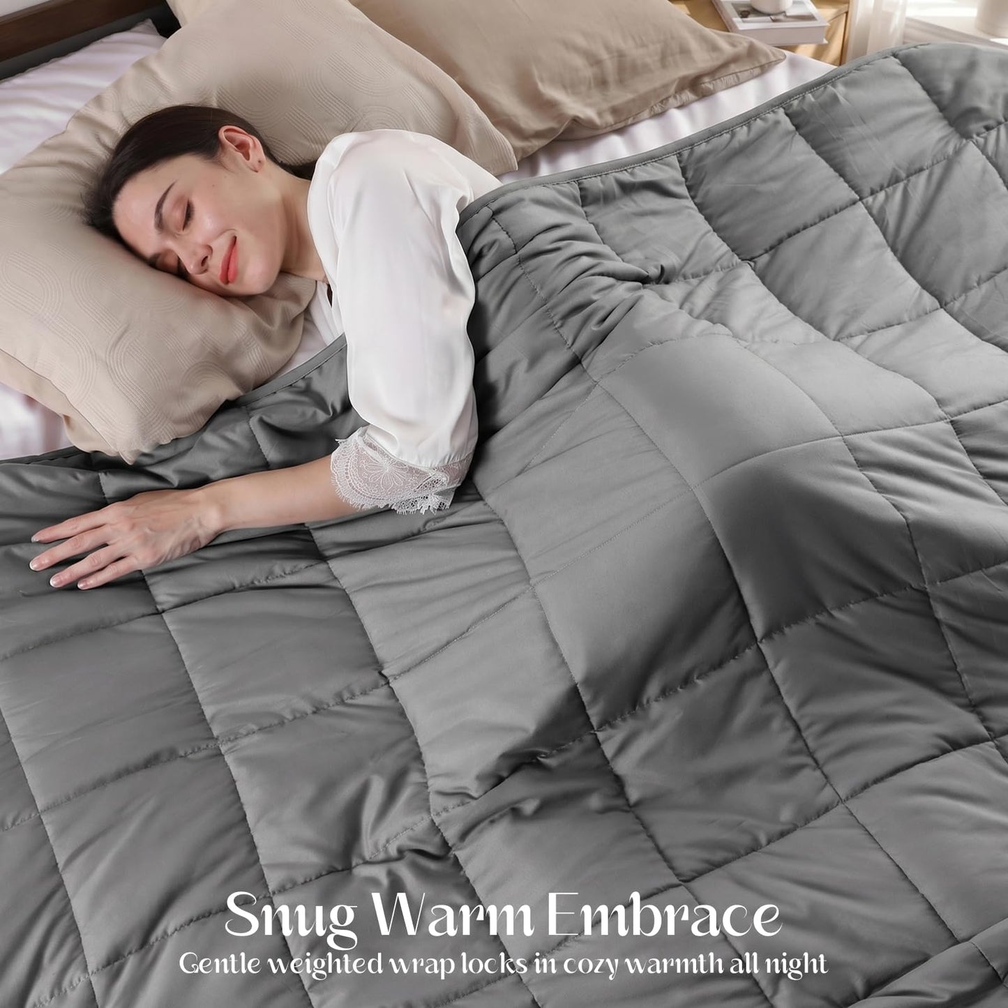 Smart Queen Weighted Blanket 15lbs (48”x72”,Grey) Twin Size Soft Cooling Heavy Blanket for Sleeping, Breathable All Season Comfort with Premium Glass Beads,Machine Washable