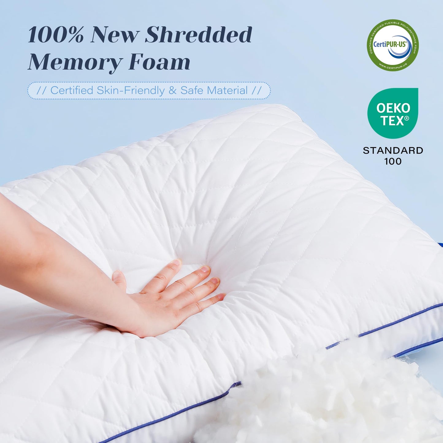 Mosluna Shredded Memory Foam Pillows King Size Set of 2, Soft Bed Pillow for Side and Back Sleepers, Medium Firm Pillows 2 Pack with Gusset(20"x36")