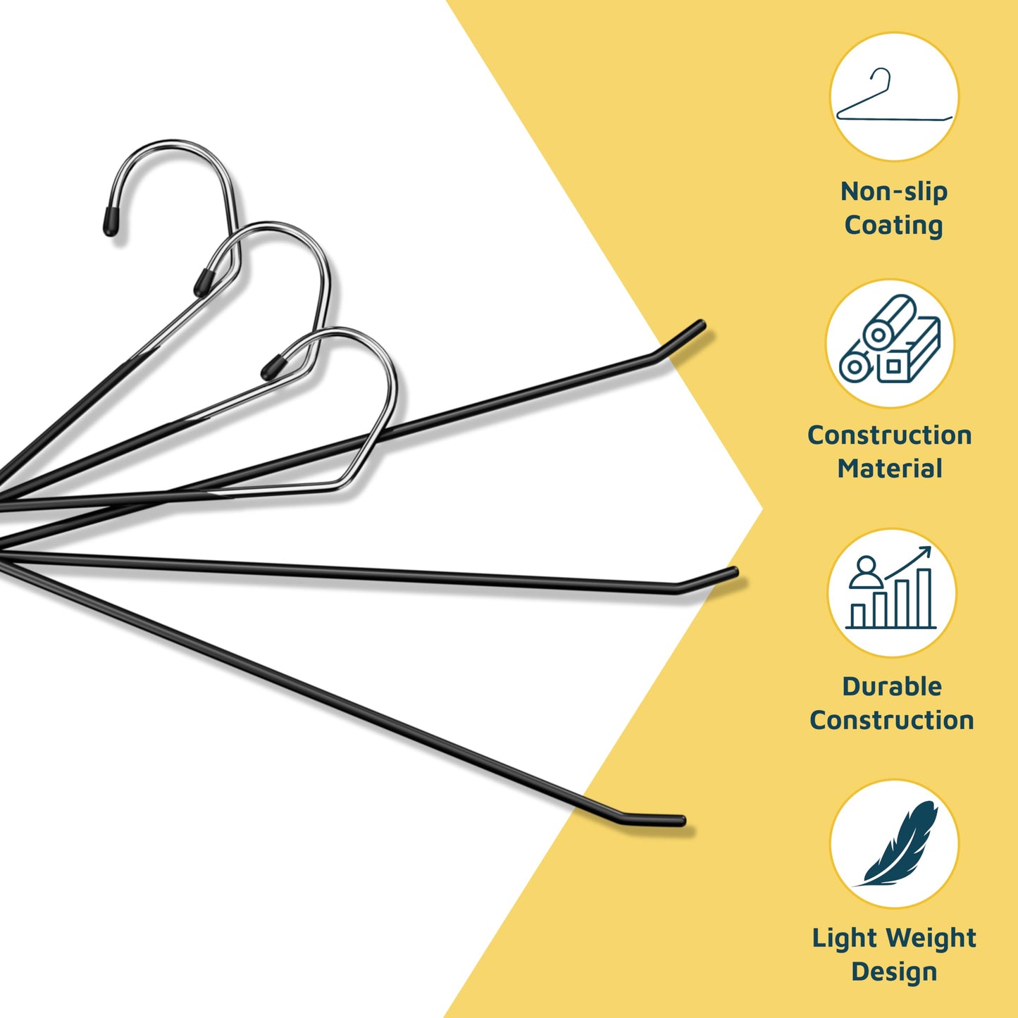 Lifemaster Metal Pants Hanger Set - 50 Pieces Elegant Non-Slip Closet Space Saving Hanger Set for Pants, Trouser, Blankets, and Jeans with Rubber Coating and Open Ended Sleek Design - Black