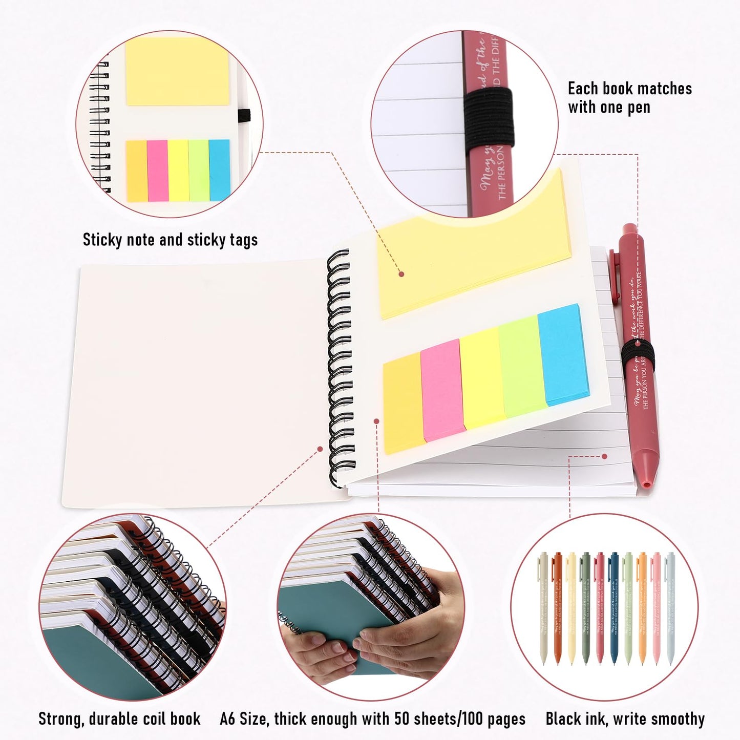 Jetec 25 Sets End of Year Teacher Appreciation Gift Employee Coworker Motivational Spiral Notebooks with Sticky Notes Pens Thank You Gifts for CNA Week Graduation(Bright Color,You are)