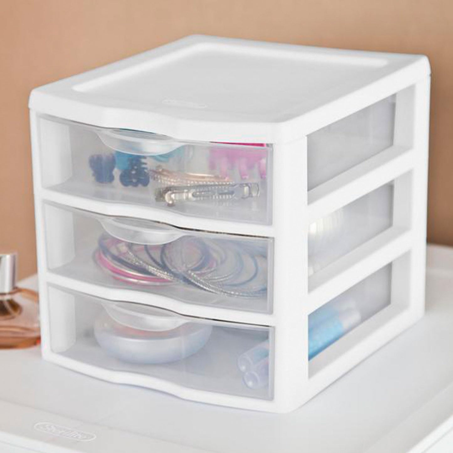 Sterilite Clearview Plastic Multipurpose Small 3 Drawer Desktop Storage Organization Unit for Home, Classrooms, or Office Spaces, White, 6 Pack