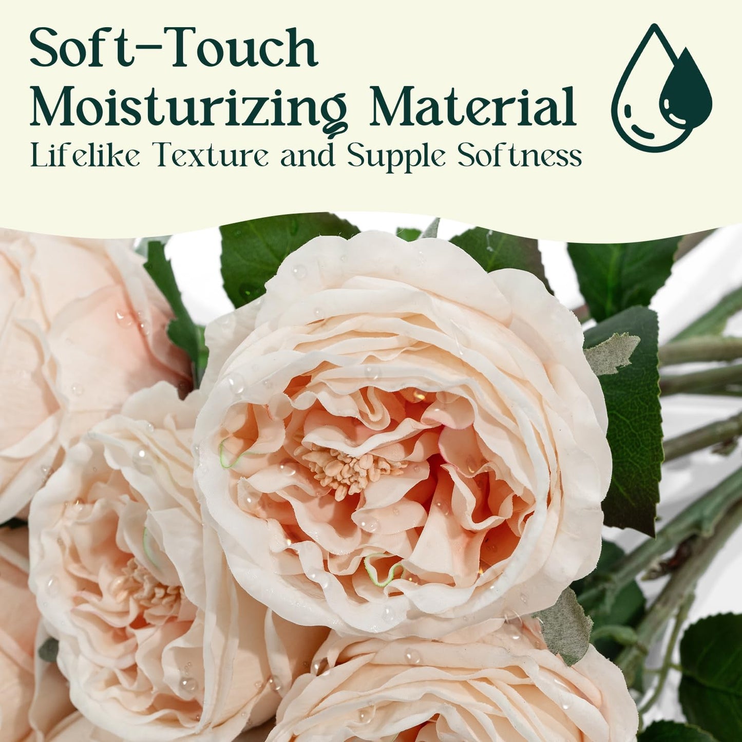 YILIUFA 4 Pcs Real Touch Peonies Artificial Flowers, 3.5'' Big Bloom Austin Rose Peony Latex Fake Flower with Stems for Wedding Bouquet Party Valentines Arrangement Home Kitchen (Champagne)