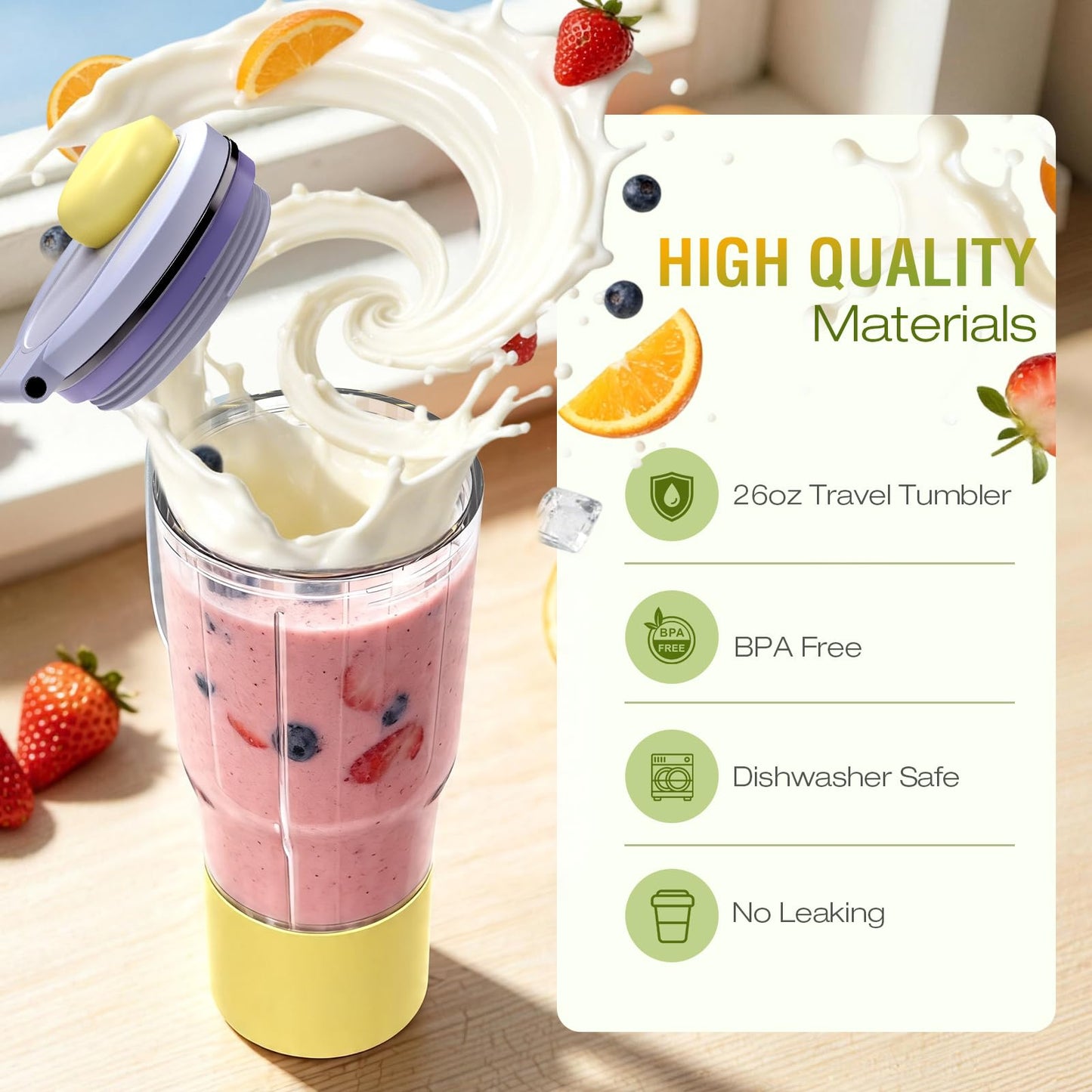 PQSGNYQ 26oz Travel Tumbler Replacement for Ninja BlendBOSS Blender, Personal Smoothie Cup with Leakproof Lid Compatible with Ninja DB351& DB301 Series (Lavender)