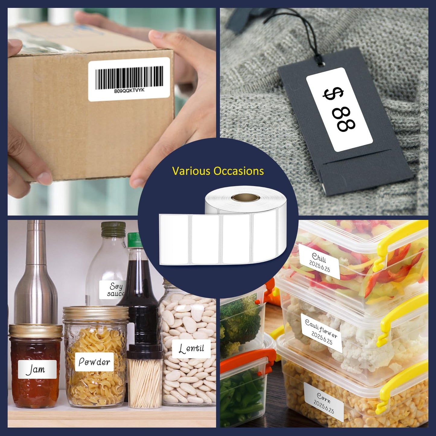 L LIKED 2" x 1" Direct Thermal Labels, Permanent Adhesive Barcode Adress Labels & Compatible with Rollo, Zebra and Other Desktop Printers (12 Rolls, 15600 Labels)