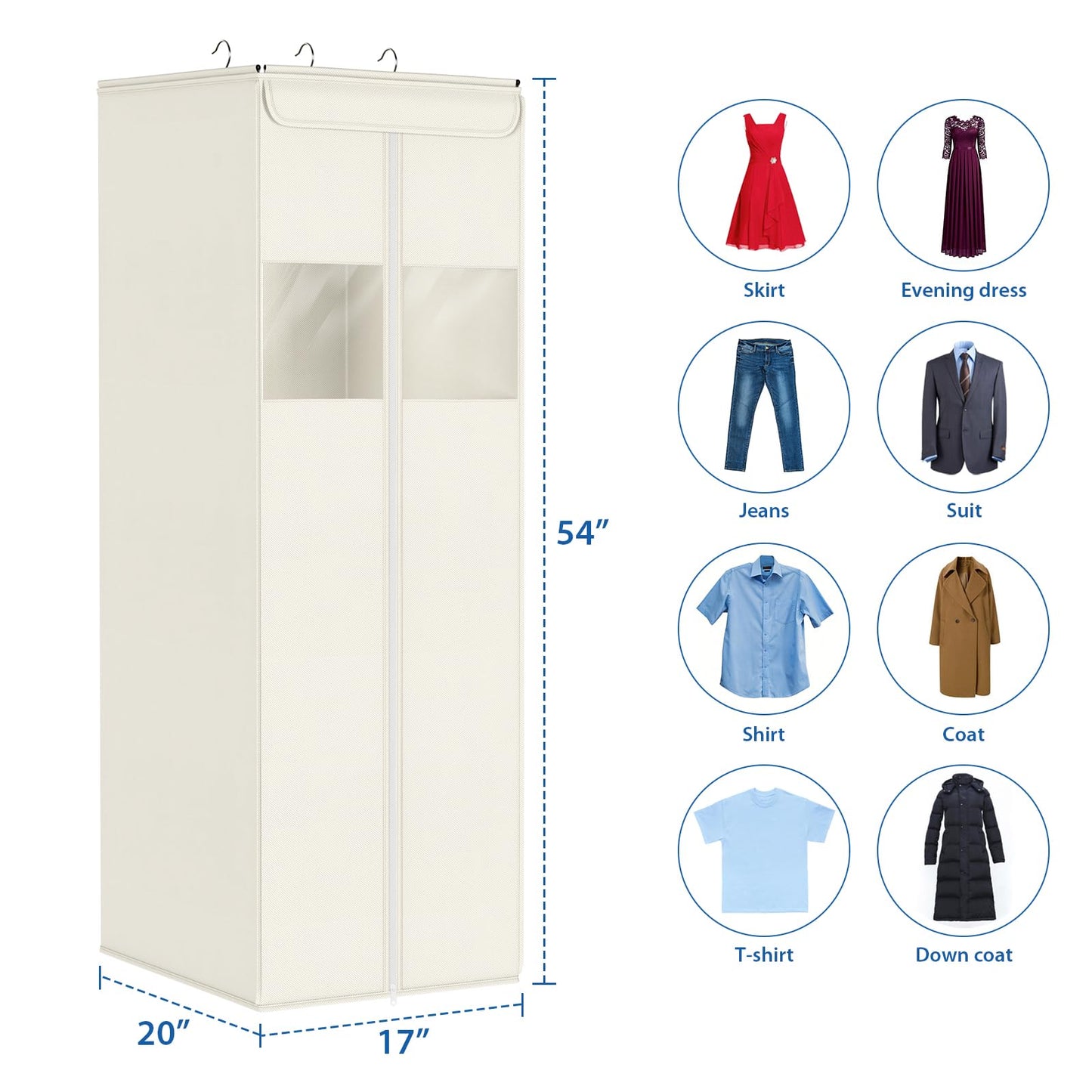 Zilink Clear Garment Bags for Hanging Clothes 54" Large Hanging Garment Bag for Closet Storage with Clear Window Space Saving Garment Storage Bags for Suits, Coats, Dresses, 2-Pack