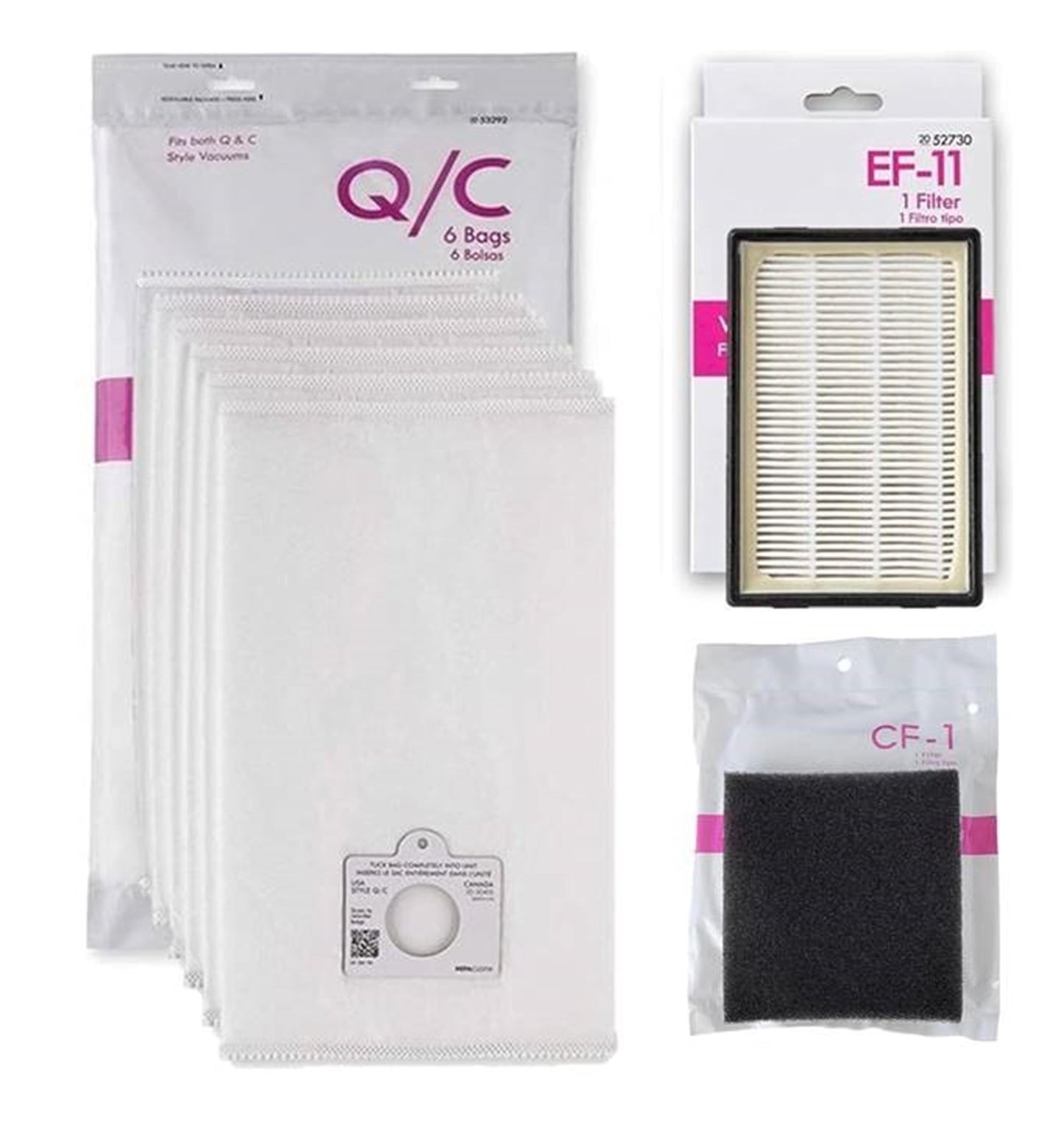 Replacement Bag & Filter Kit for Kenmore 600 Series Canister Vacuum Cleaner. 6 Q/C Bags + 1 EF-11 + 1 CF 1. Fits 81614 81615 BC4027 BC4030 w Pet PowerMate. #'s C/Q 53292 5055 50558 50104 52730 81002