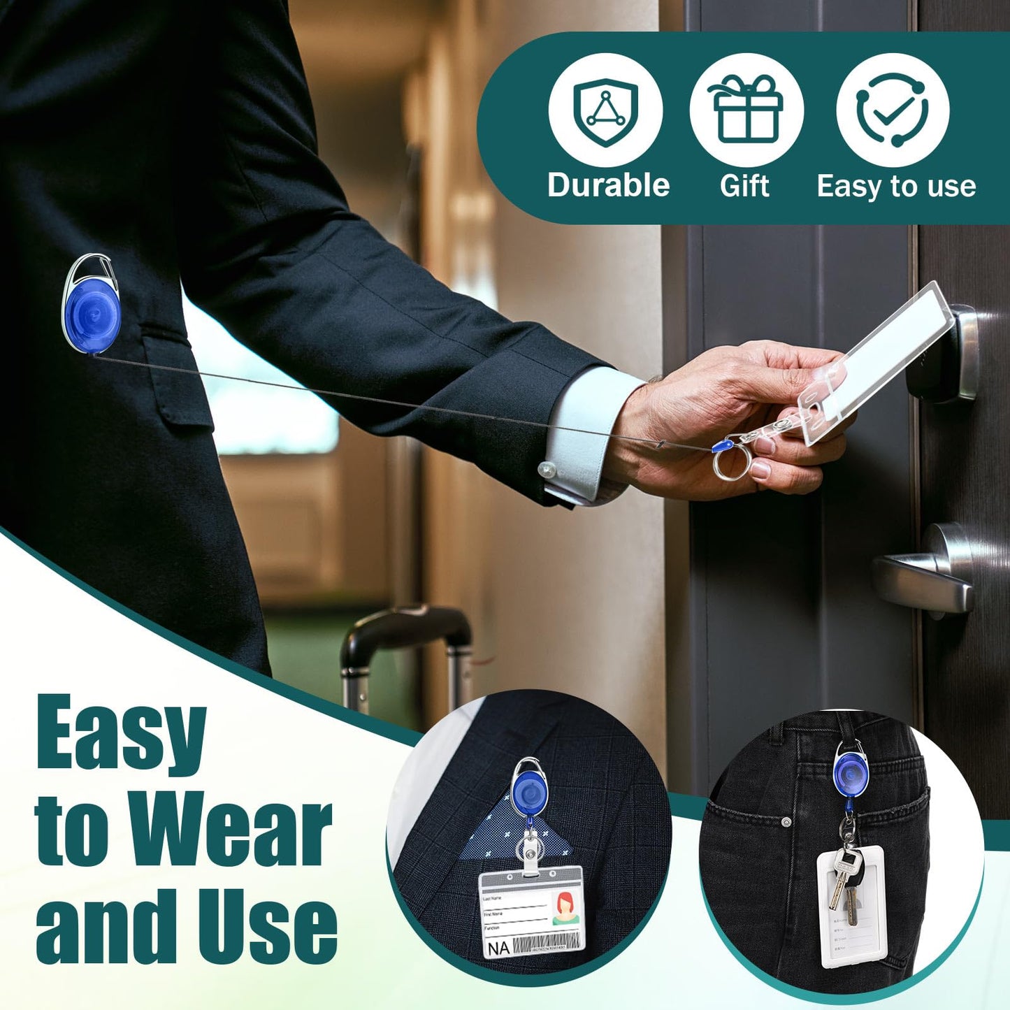 Honoson 50 Pcs Heavy Duty Retractable Badge Reels Batch ID Badge Holder Retractable Clip Bulk Key Holder with Ring for Office Worker Employee, Doctor Nurse Gifts (Blue)