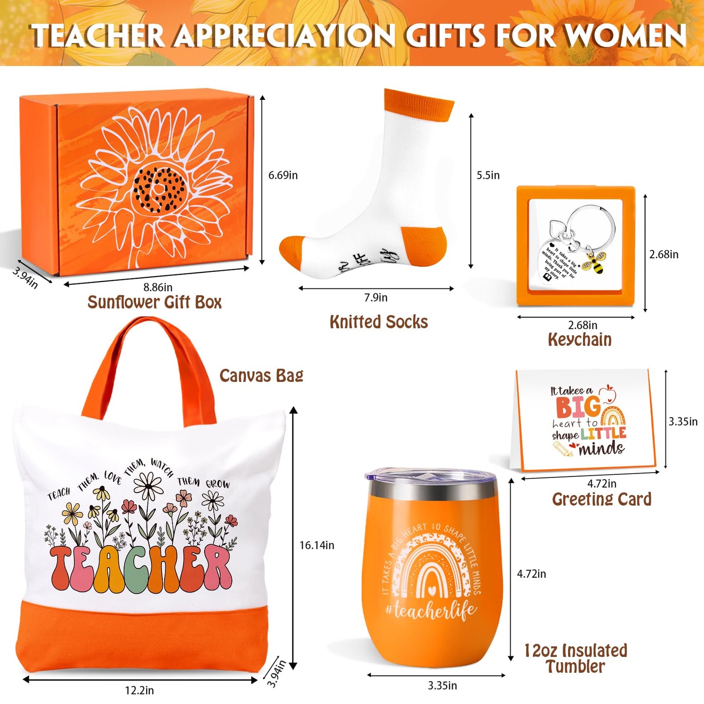 Best Teacher Gifts, Teacher Appreciation Gifts for Women, Orange Inspirational Gift Back to School Thank You Gift for Teachers from Student, Birthday Christmas Mothers Day Retirement Graduation Idea