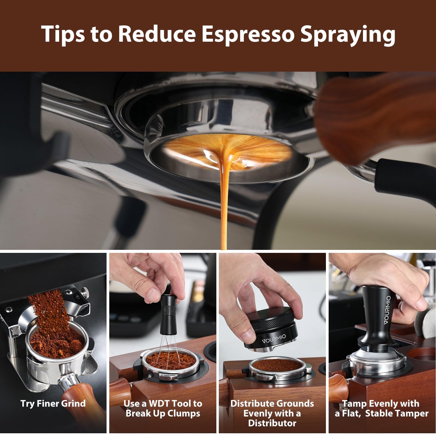 VOURMIO 54mm Bottomless Portafilter - Breville Compatible Naked Portafilter, Rosewood Handle & 18-20g Filter Basket & Puck Screen Included, Fits Barista Express, Pro, Touch, Bambino Plus, Infuser