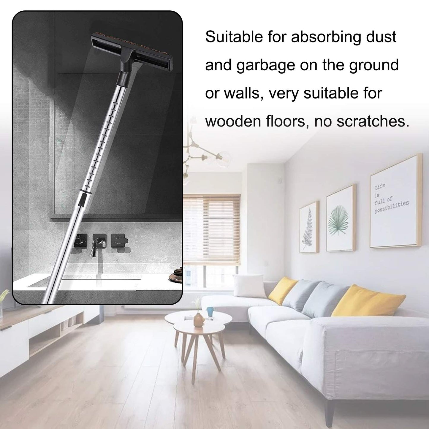 Eagles Hardwood Floor Brush with 1-1/4" Extension Wands Remplacement for most Vacuum Cleaner Accepting 1-1/4" Attachment