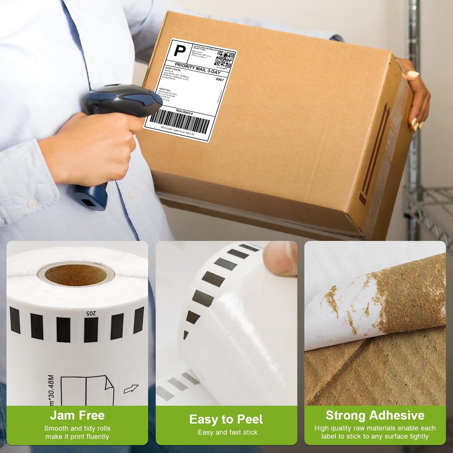 Anylabel - Compatible Continuous Labels Replacement for DK-2205 (2.4 in x 100 ft), Use with Brother QL Label Printers (12 Rolls + 1 Frame, 30.48m Length Labels/Roll)