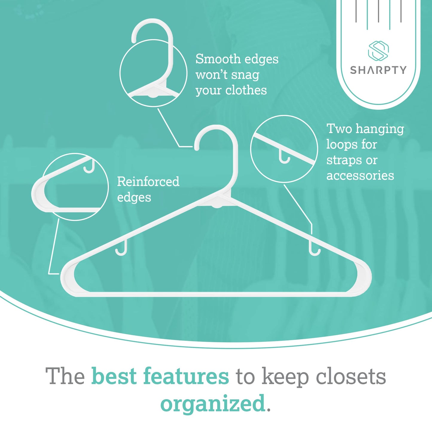 Sharpty Plastic Clothes Hangers - Adult Plastic Hanger - Clothing Hangers - Standard Hangers for Clothes - Space Saving Hangers - Ideal for Shirt, Dresses, Coat Hangers (60-Pack, White)