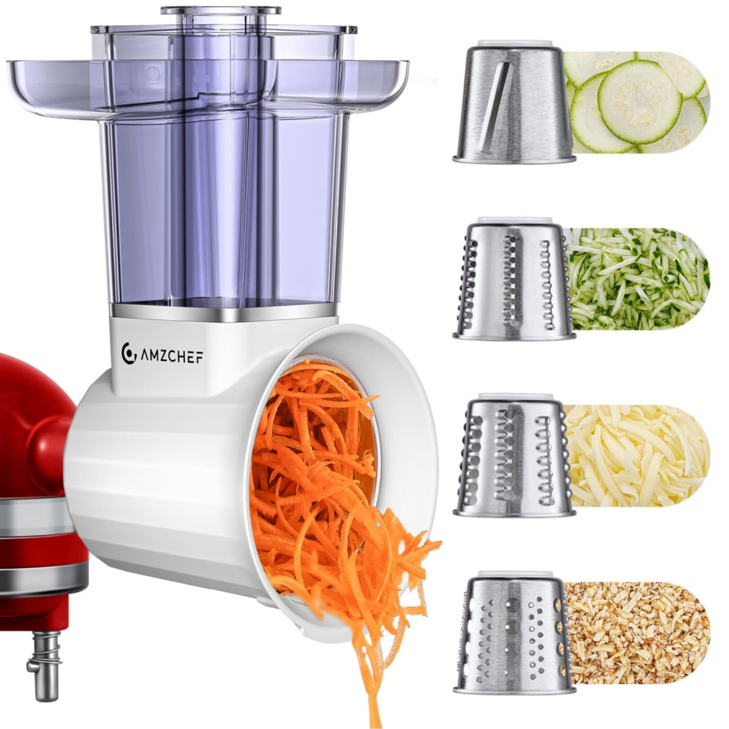 Slicer & Shredder Attachment for Kitchen Aid Stand Mixers, with 2.8IN Large Feed Chute, Oversized Cheese Grater Accessories with 4 Food Grade Blades, 304 Stainsless Steel, Dishwasher Safe