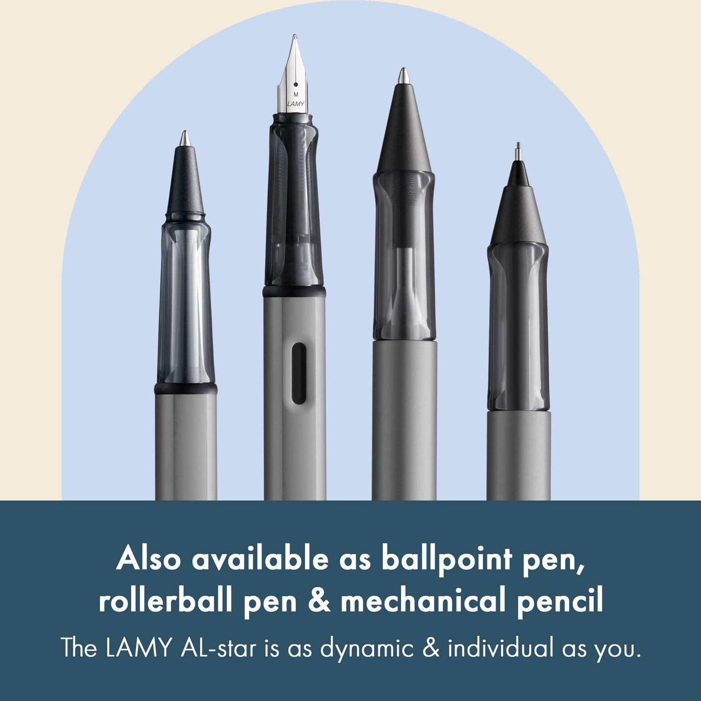 LAMY AL-star graphite - Fountain Pen with ergonomic grip & polished steel nib in size M - lightweight aluminum body - including LAMY T 10 blue cartridge - Right-Handed