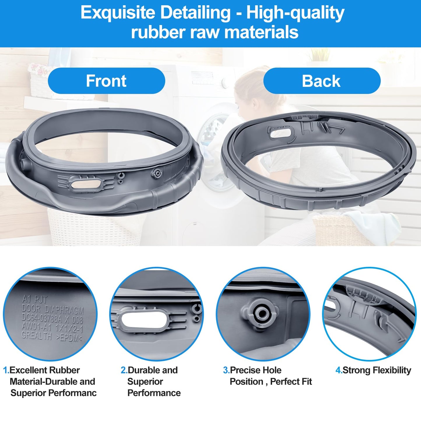Upgraded WF45T6000AW/A5 Door Seal For Samsung Washer Door Gasket Boot Seal DC64-03788A X 006 AP6884238 Diaphragm WF45R6300AW/US WF45R6100AW/US WF45T6200AW/US WF45B6300AW WF45A6400 WF46BB670 WF50A860