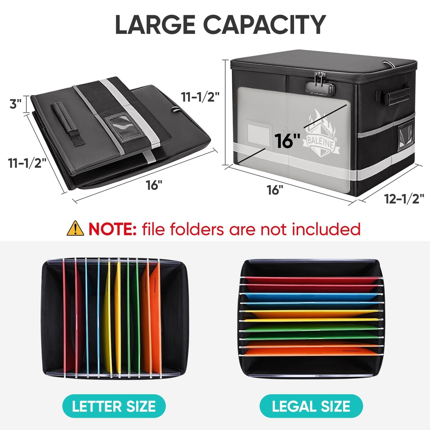 BALEINE Fireproof Document Box with Lock, Portable Fireproof Document Bag Waterproof Fire Proof File Boxes for Documents, File Organizer Box for Important Paperwork (Sliver, 16''x12.5''x11.5'')