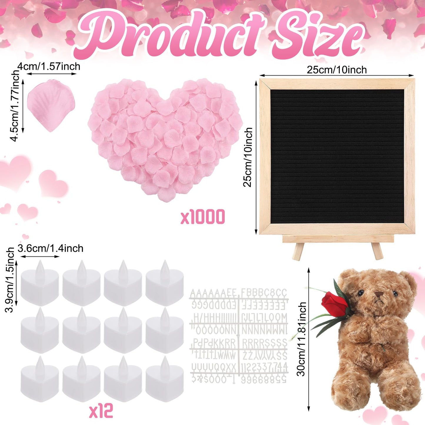 Ceenna Will You Be My Girlfriend Romantic Sign with LED Candles and Artificial Rose Petals, Bear Stuffed Animal Gift with Rose DIY Felt Letter Board Sign for Surprise(Pink)