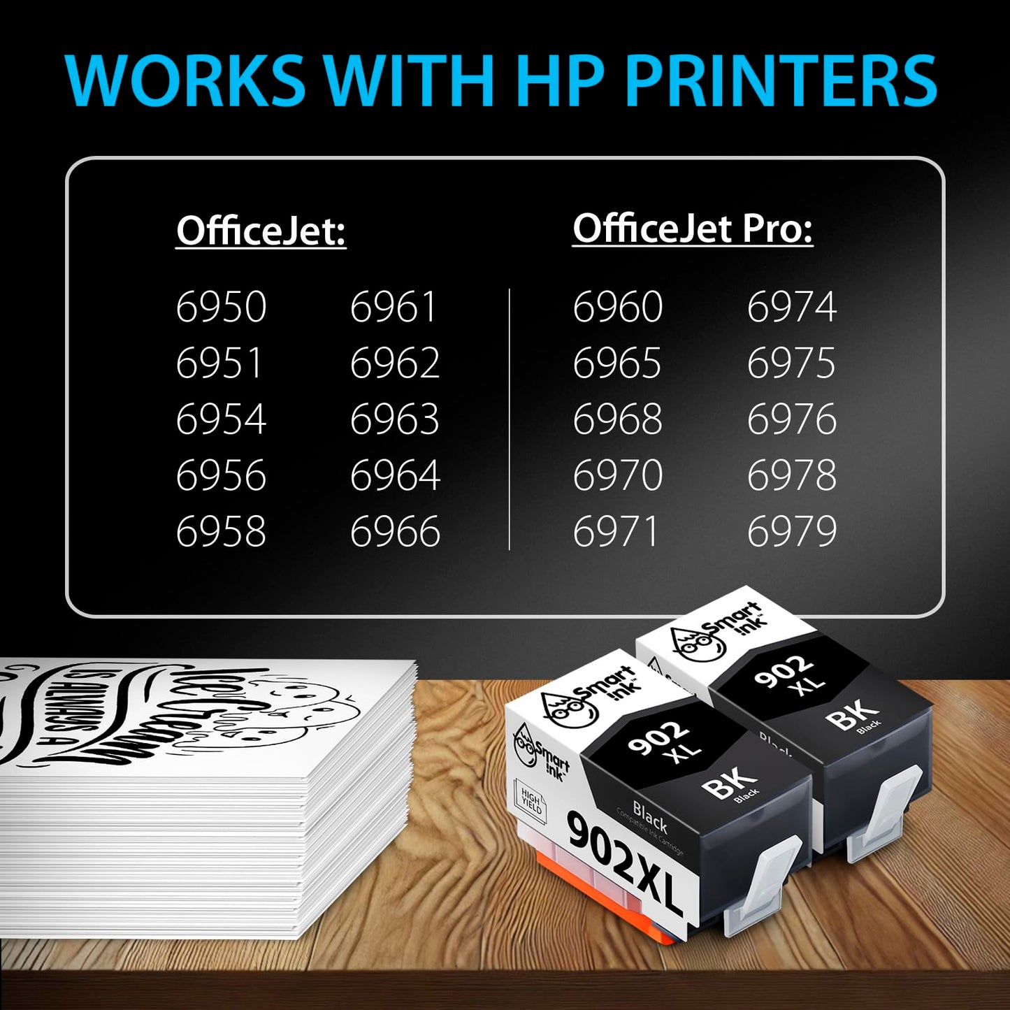 Smart Ink Compatible Ink Cartridge Replacement for HP 902XL 902 XL (2 Black, Combo Pack) to use with OfficeJet Pro 6978 6968 6970 6975 6960 Officejet 6962 6958 6950 6954 6951 6956 6961 6963 6964 6966