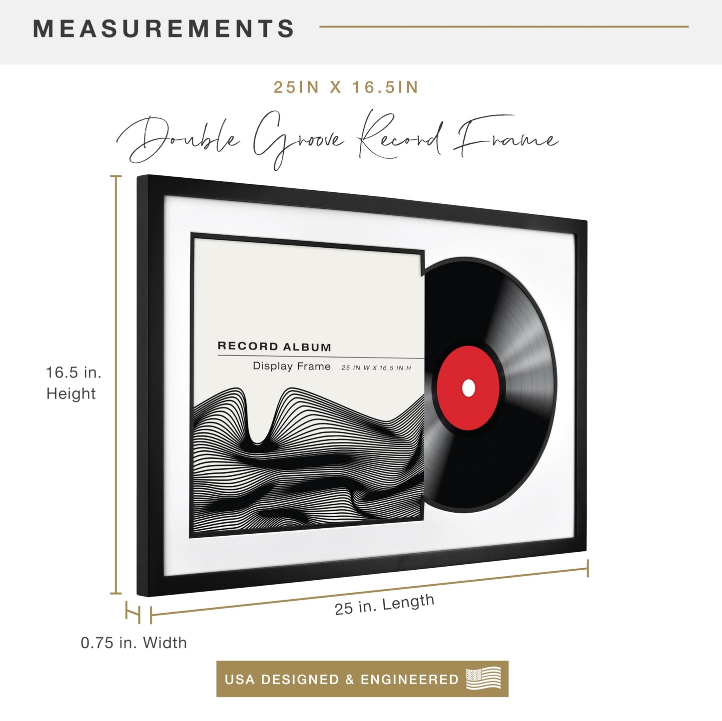 MCS Double Matte Record Album Frame, 16.5x25 Record Frame, Black Frame for LP Vinyl Record & Jacket Display with Black Matting (1-Pack)