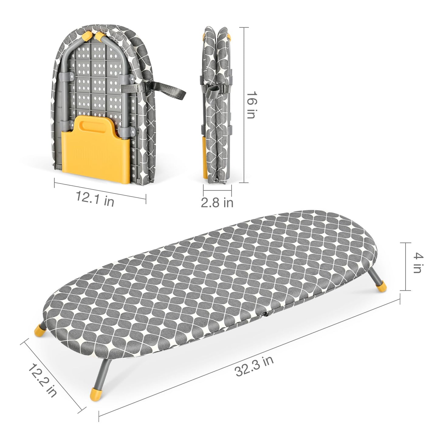 APEXCHASER Foldable Ironing Board, Tabletop Small Iron Board with Heat Resistant Covers, Portable Folding Mini Iron Table with Non-Slip Feet for Home, Laundry Rooms, Dorms, Travel Use, Gray