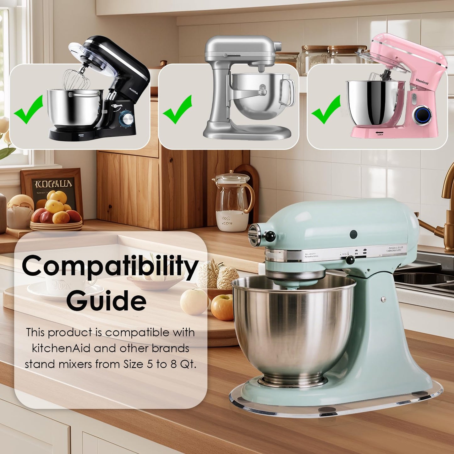 Baemin Thickened Acrylic Mixer Slider (Compatible with KitchenAid Mixer) (Slider for 5-8QT Stand Mixer) (Mixers Accessories) Sturdy Heavy-Duty Mixer Slider, Clear