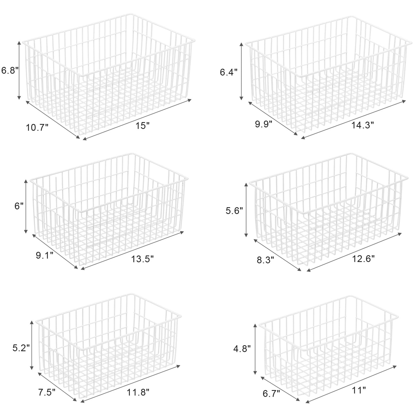 Orgneas Freezer Organizer Bins, Vertical Sides Wire Freezer Baskets for Upright Freezer, Chest Freezer Organizer Deep Freezer Storage Containers for Foods, Snacks, Vegetables, Fruits, Set of 6