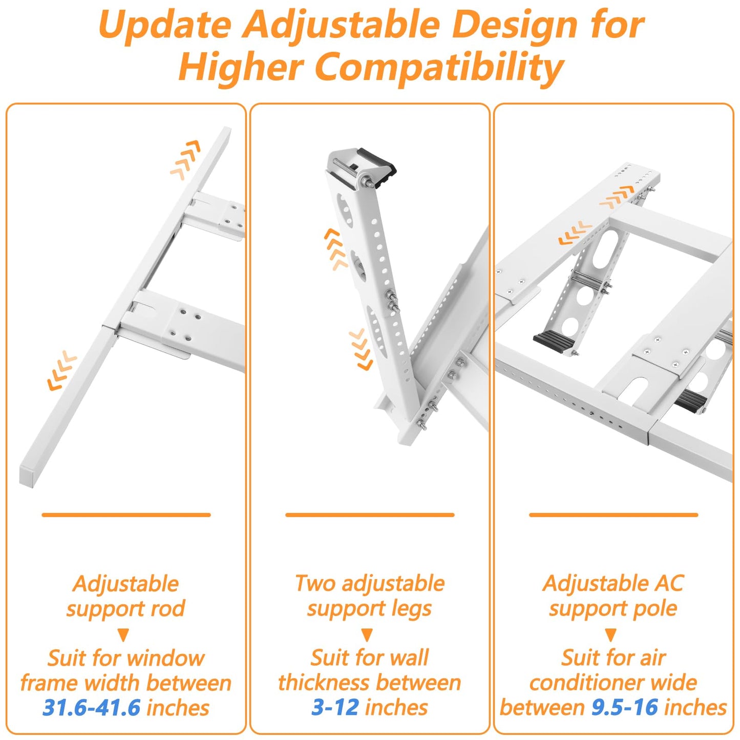 Luxiv No Drill Air Conditioner Support Bracket, Heavy Duty Adjustable Support for 5000-24000 BTU Units, Double Pole Design Fits Single or Double Hung Windows (Regular)
