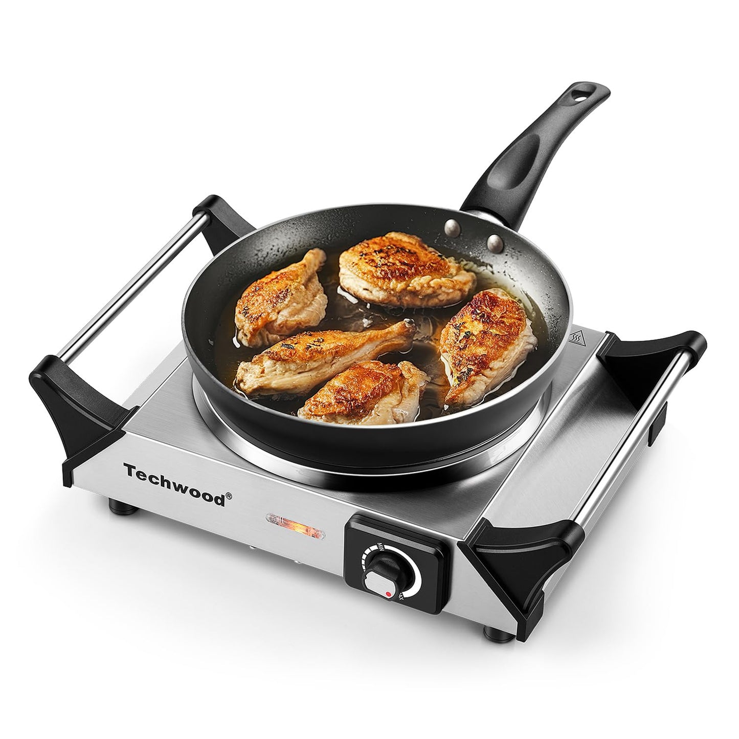 Hot Plate, Techwood Single Burner for Cooking, 1500W Countertop Electric Stove with Adjustable Temperature & Stay Cool Handles, 7.3" Cooktop for RV/Home, Upgraded Version Silver