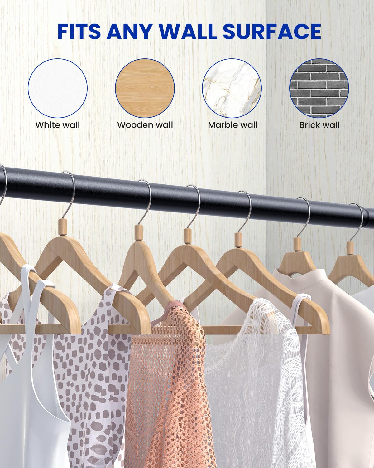 Supforce 2 PACK Closet Rods for Hanging Clothes, 17 to 84 Inches Stepless Adjustable Metal Closet Rod, 1.3 Inches Heavy Duty Clothes Hanging Rod for Closet Wardrobes Laundry RV, Black