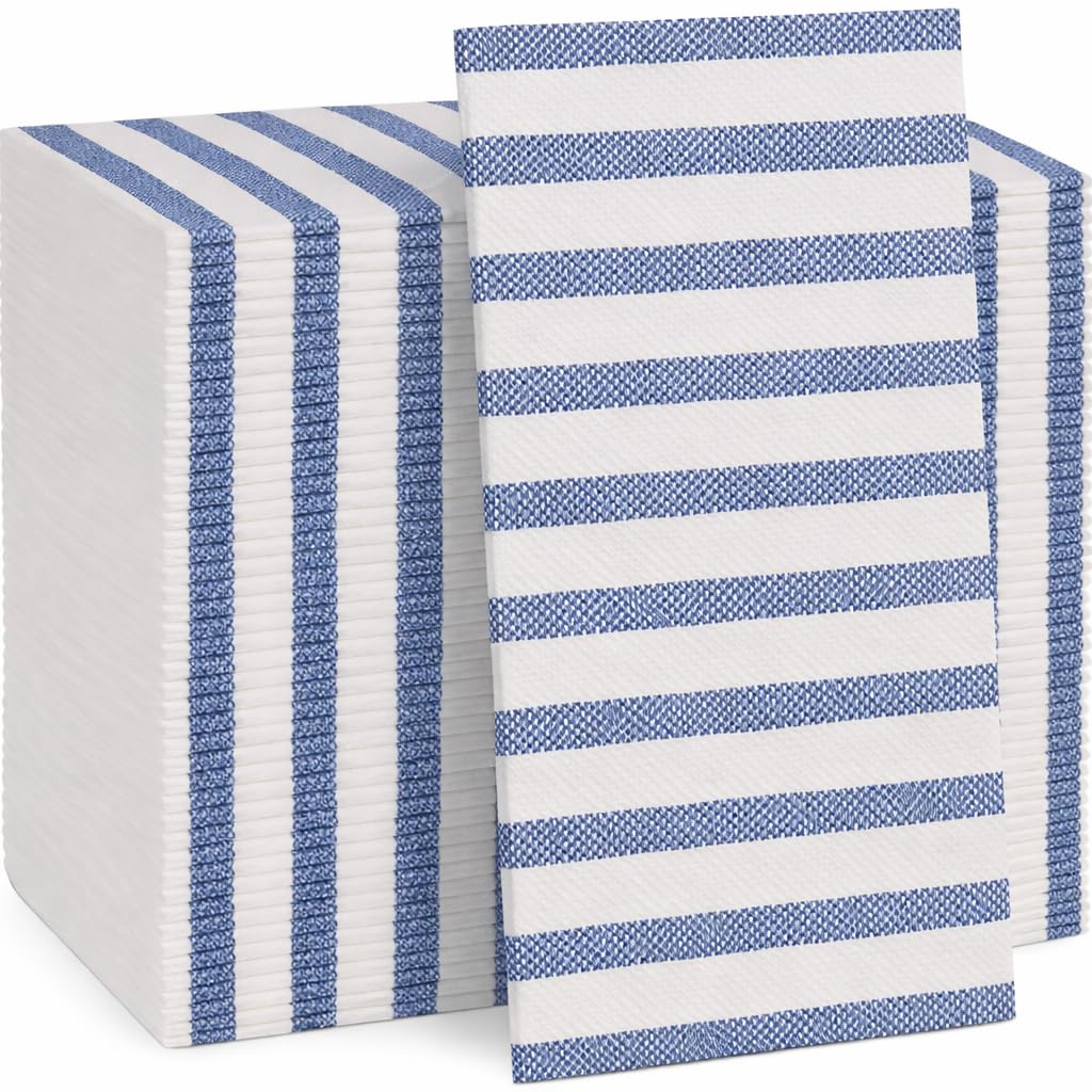 Made in Italy Linen-Feel Disposable Guest Towels - Premium Airlaid Cloth-Like Bathroom Napkins, Soft & Absorbent Luxury Hand Towels, Elegant Striped Dinner Napkins for Parties