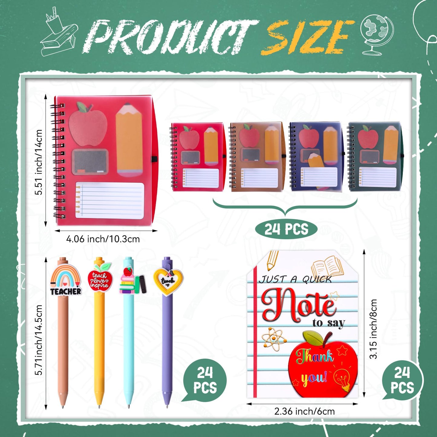 Crtiin 24 Sets Back to School Teacher Gifts Bulk, Spiral Notebooks with Sticky Notes Pens Gift Bags First Day of School Appreciation Stationery Set for Teacher Classroom Office Supplies