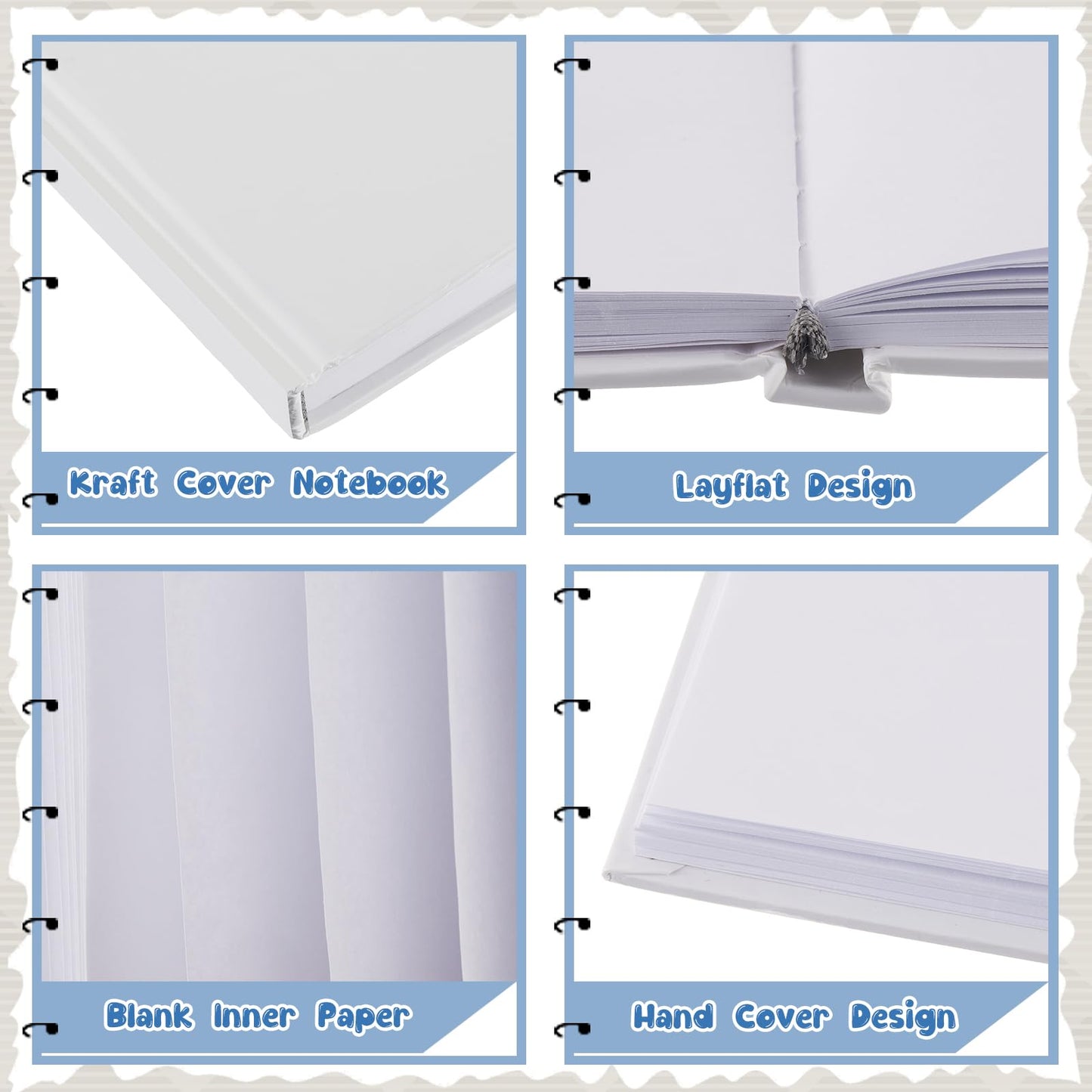 Henoyso 12 Pcs A5 Blank Notebooks Journals Bulk 100 Sheets/200 Pages Unlined Craft Notebooks Kraft Sketchbooks Hardcover for Writing Drawing for Gifts Students School Office, 8.3 x 5.7 in (White)