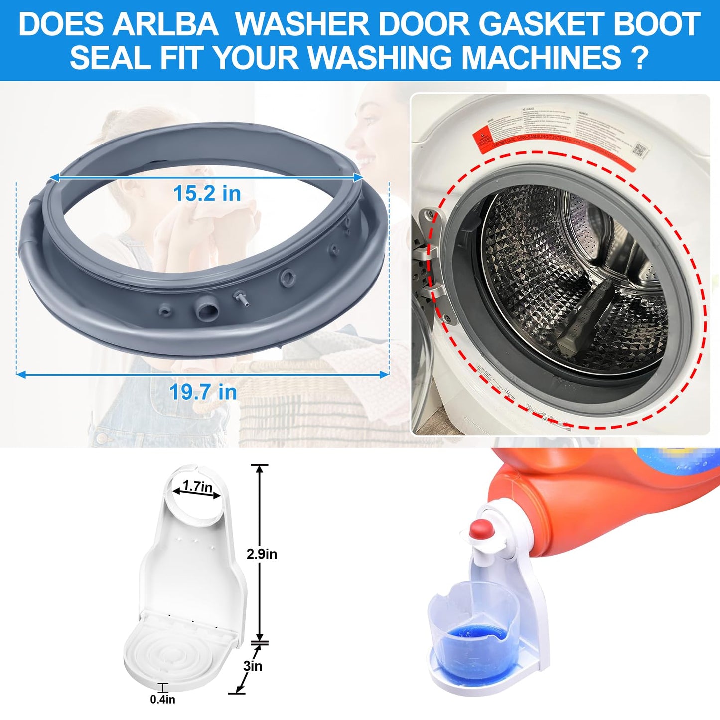 Upgraded DC97-16140P DC97-19755A Washer Door Gasket Boot Seal Bellow Diaphragm Compatible with Samsung Front Load Washer Door Seal WF45N5300AW/US WF45M5500AZ/A5 WF45K6200AW/A2 WF45K6300AW/A2 Parts