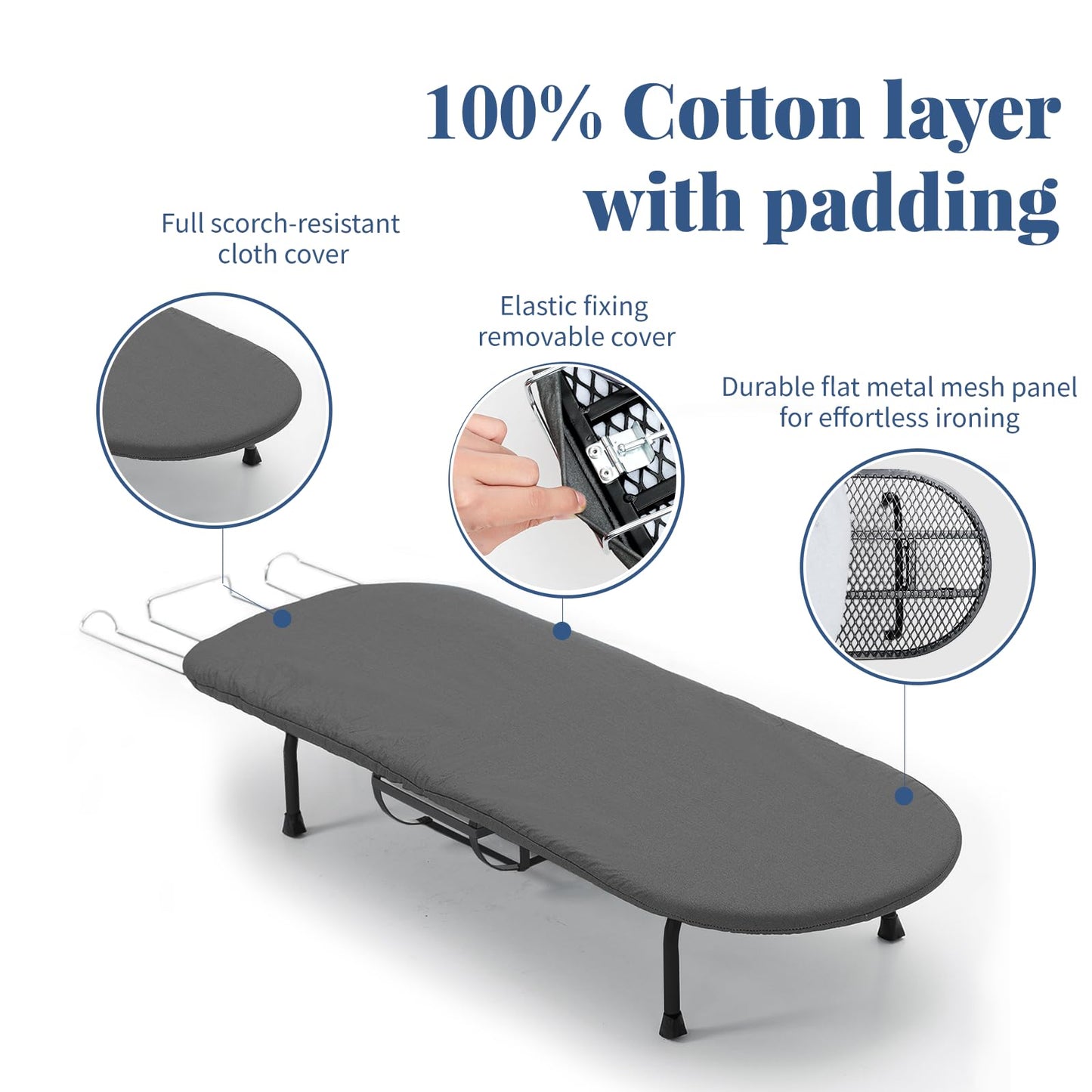 Tabletop Ironing Board with Iron Holder, RAINHOL Small Folding Ironing Board with Cover and Pad, Portable Compact Mini Iron Table for Home & Travel, Black