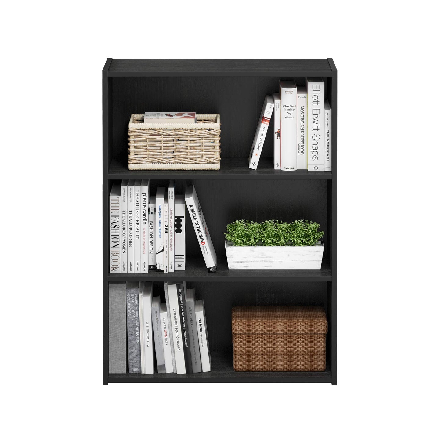 Furinno PASIR Book Shelf, 3-Tier Bookshelf, Storage Shelves Bookcase, 9.7 x 23.7 x 31.5, for Living Room, Bedroom, Home Office, Americano
