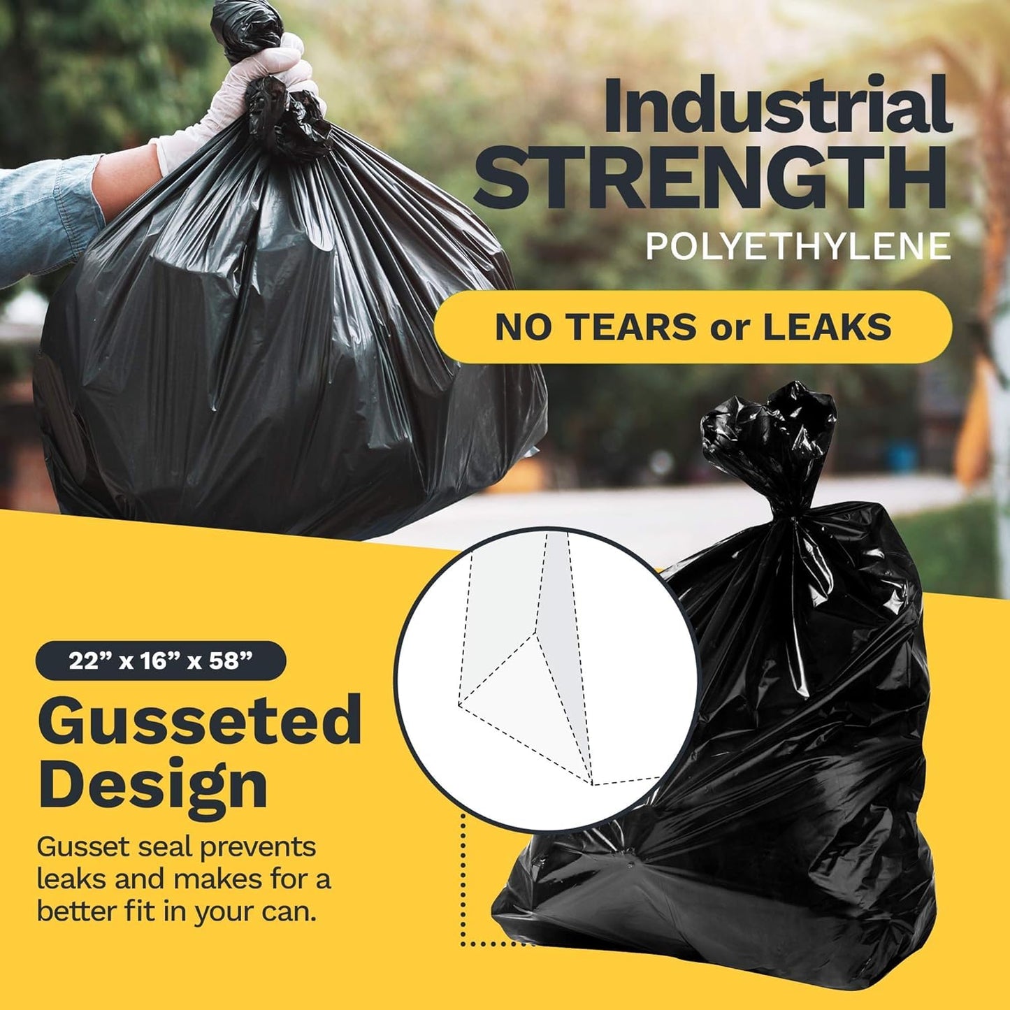 ToughBag 55-60 Gallon Trash Bags (100 Count) (Black, 58'x38')
