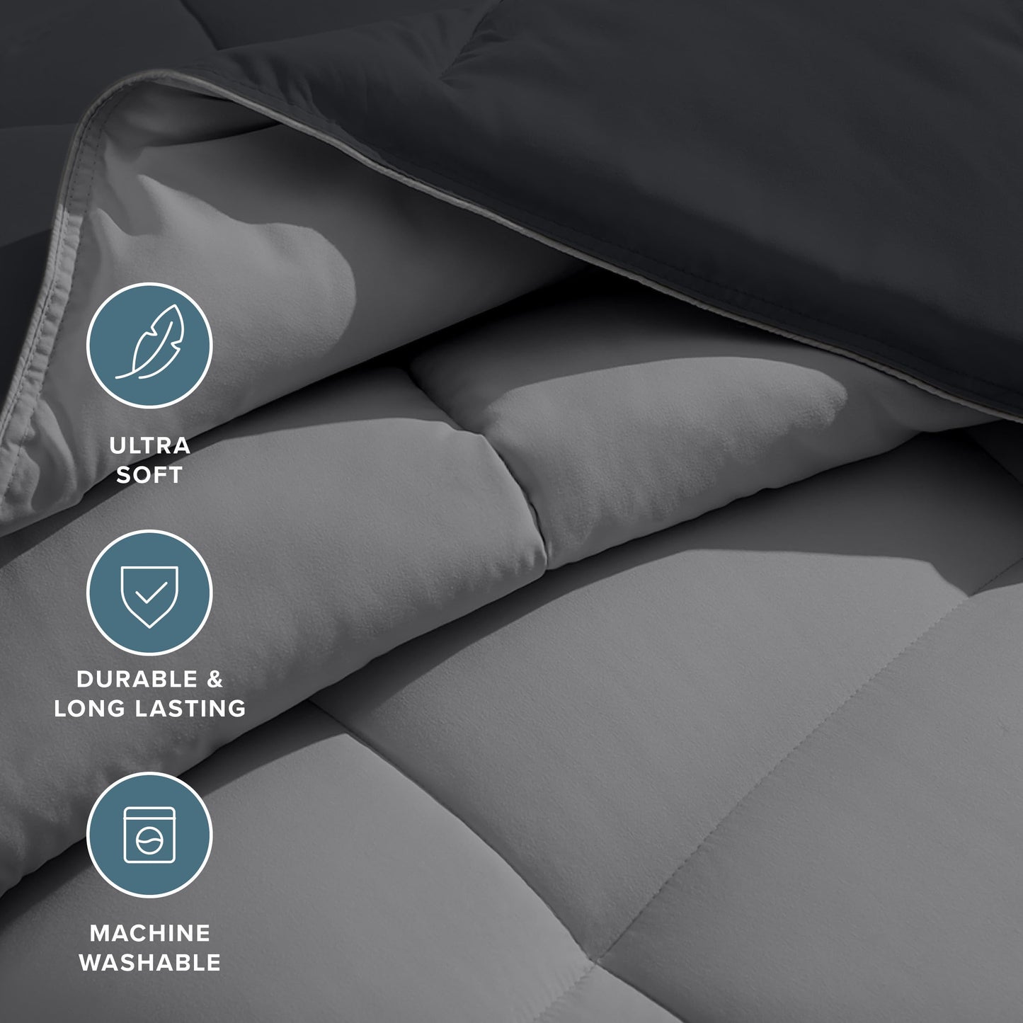 Bare Home Twin/Twin Extra Long Comforter - Reversible Colors - Goose Down Alternative - Ultra-Soft - Premium 1800 Series - All Season Warmth - Bedding Comforter (Twin/Twin XL, Black/Grey)