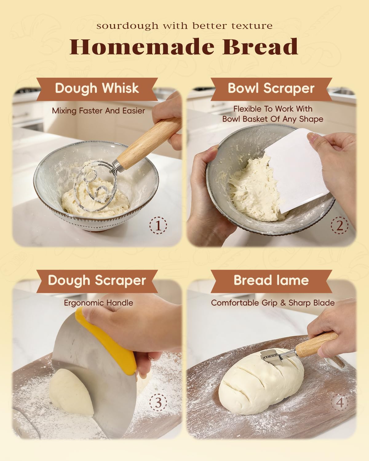 TAOMAND Complete Sourdough Starter Kit for Beginners & Manual | Sourdough Bread Baking Supplies with Round & Oval Banneton Bread Proofing Basket, Bread Sling, Starter Jar, Dough Whisk, Scrapers & Bag