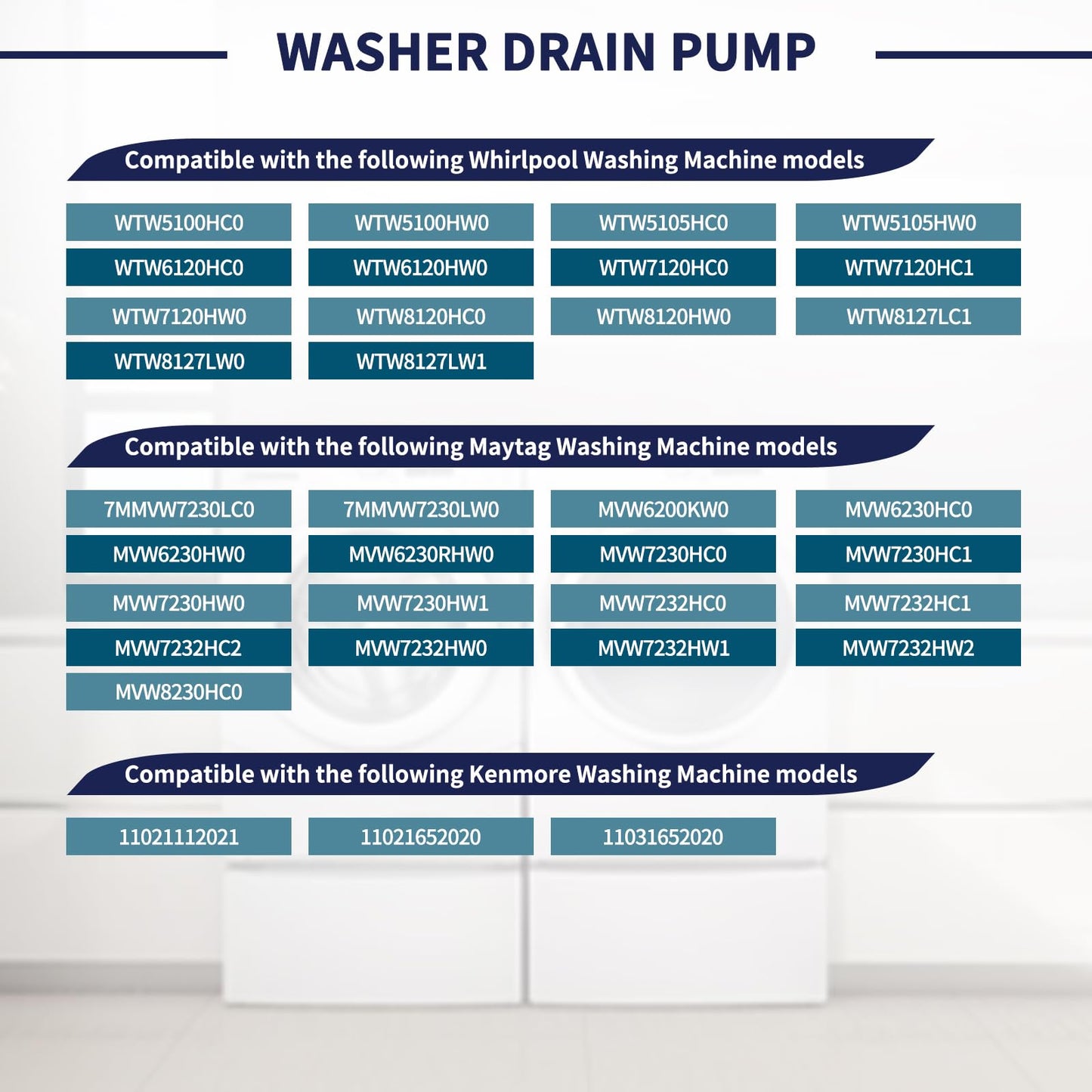 Magimaker 2025 Upgrade W11396717 W11263349 Washer Drain Pump Compatible with Whirlpool Maytag Kenmore Washing Machine Water Drain Pump Repalce W11396717 W11263349 120V 60Hz 1.2A