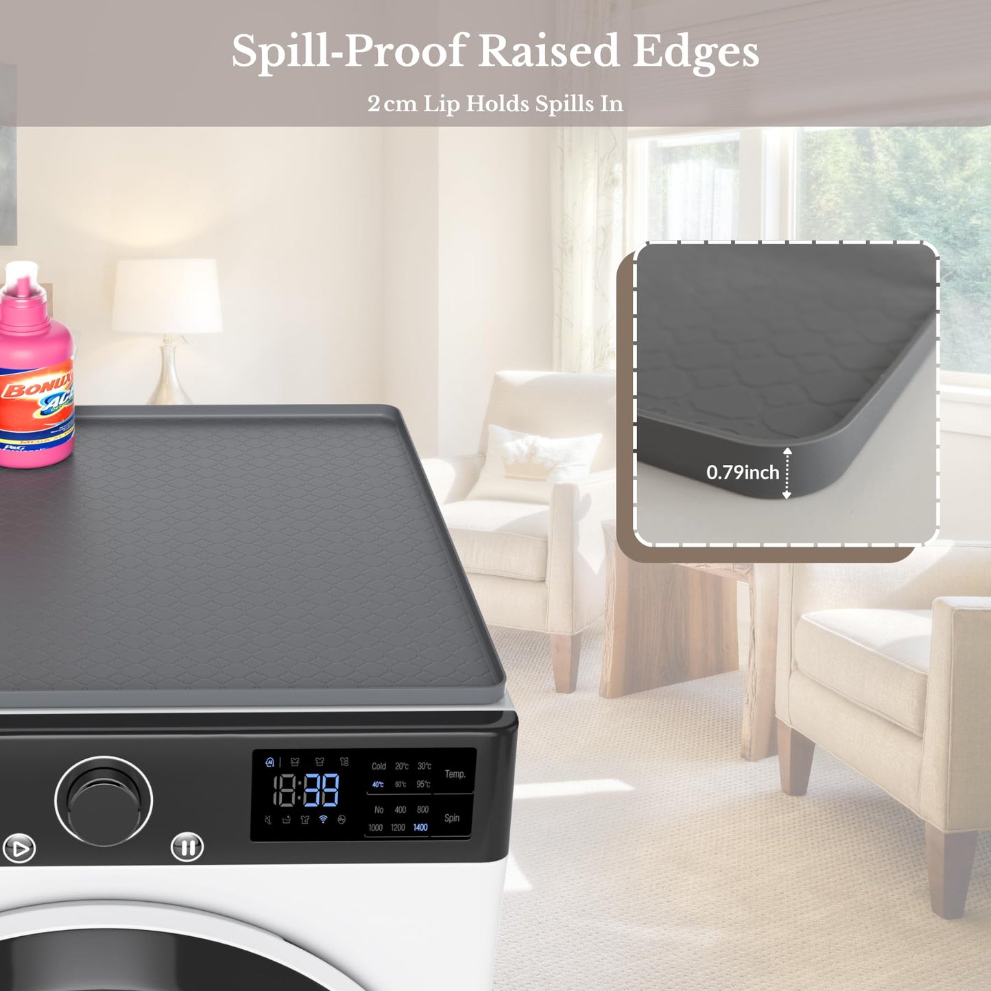 Iycnkok Washer and Dryer Covers for the Top - 27''x 27'' Silicone Protector Mat for Washing Machine Countertop - Non-slip Rubber Waterproof Dustproof Ideal for Laundry Kitchen - Gray 2 Pack