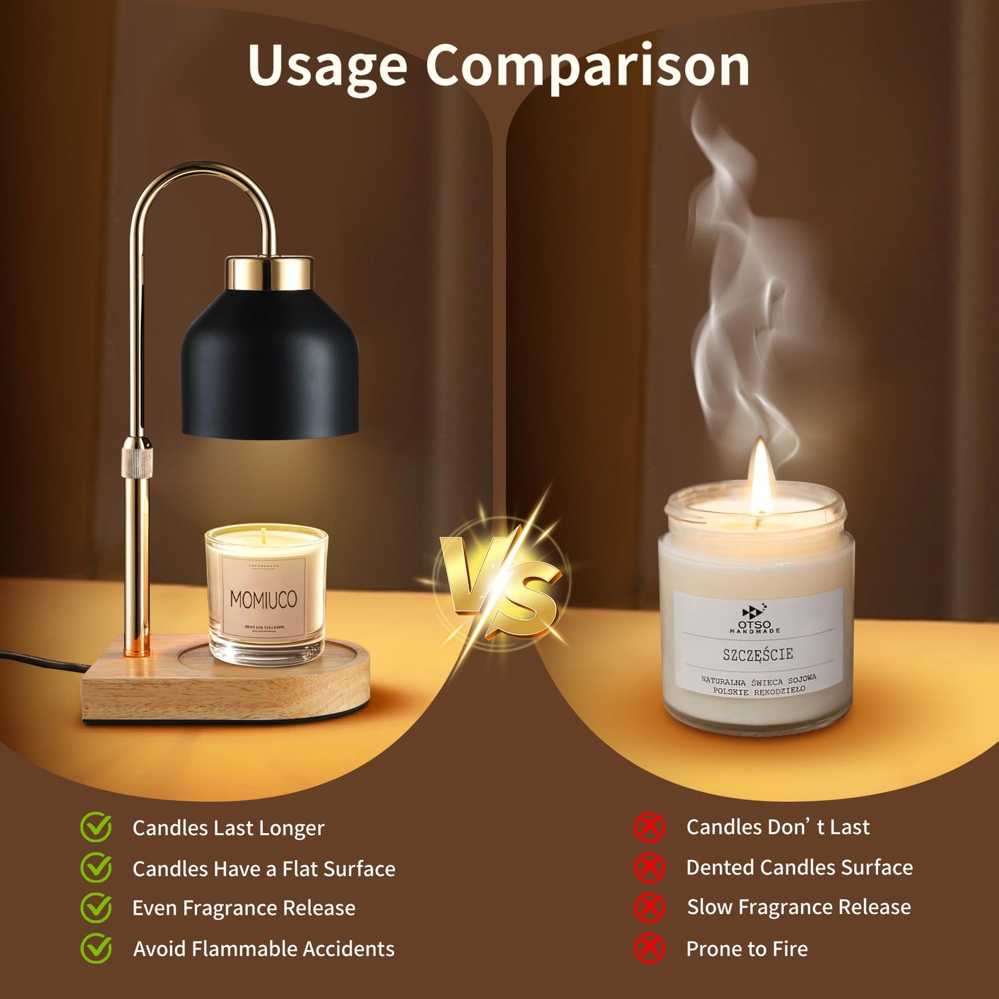 MOMIUCO Candle Warmer Lamp with Timer and Dimmer, Height Adjustable Wax Melt Warmer for Jar Candles, Modern Retro Black Glass Shade with Wood Base, Aesthetic Home Decor, Birthday Gifts for Women Mom