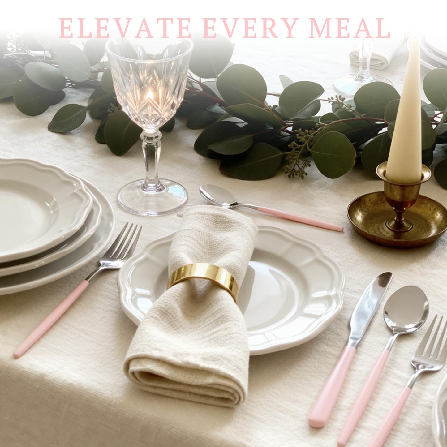 Astercook Silverware Set with Steak Knives 24-Piece Flatware Set for 4 Food-Grade Stainless Steel Pink Cutlery Set Mirror Polished Utensils Set Include Spoons and Forks for Home Kitchen Restaurant