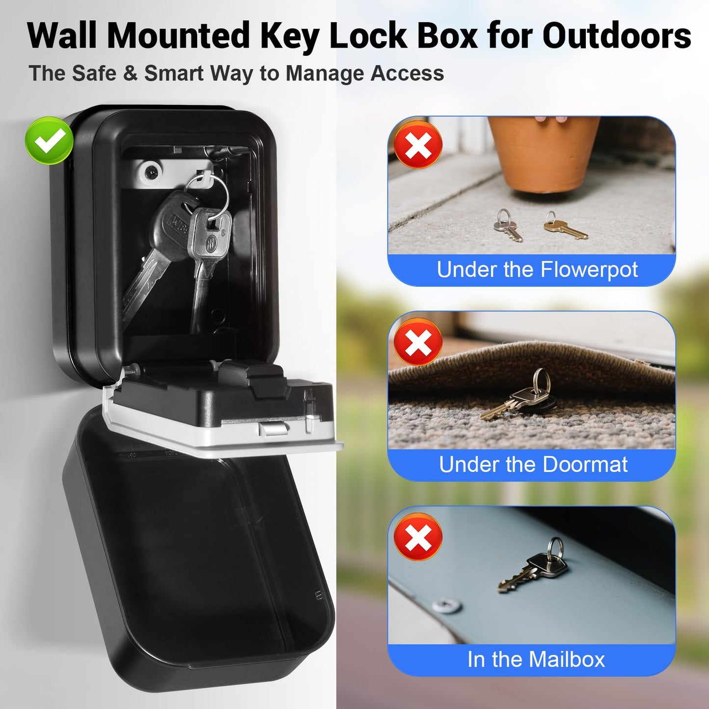 Prohomchoic Smart Key Lock Box with Code – Bluetooth & PIN Unlock, APP Controlled Digital Lockbox for Keys, Generate eKeys and Remote Passcodes for Airbnb Landlords Families Realtors (Grey)