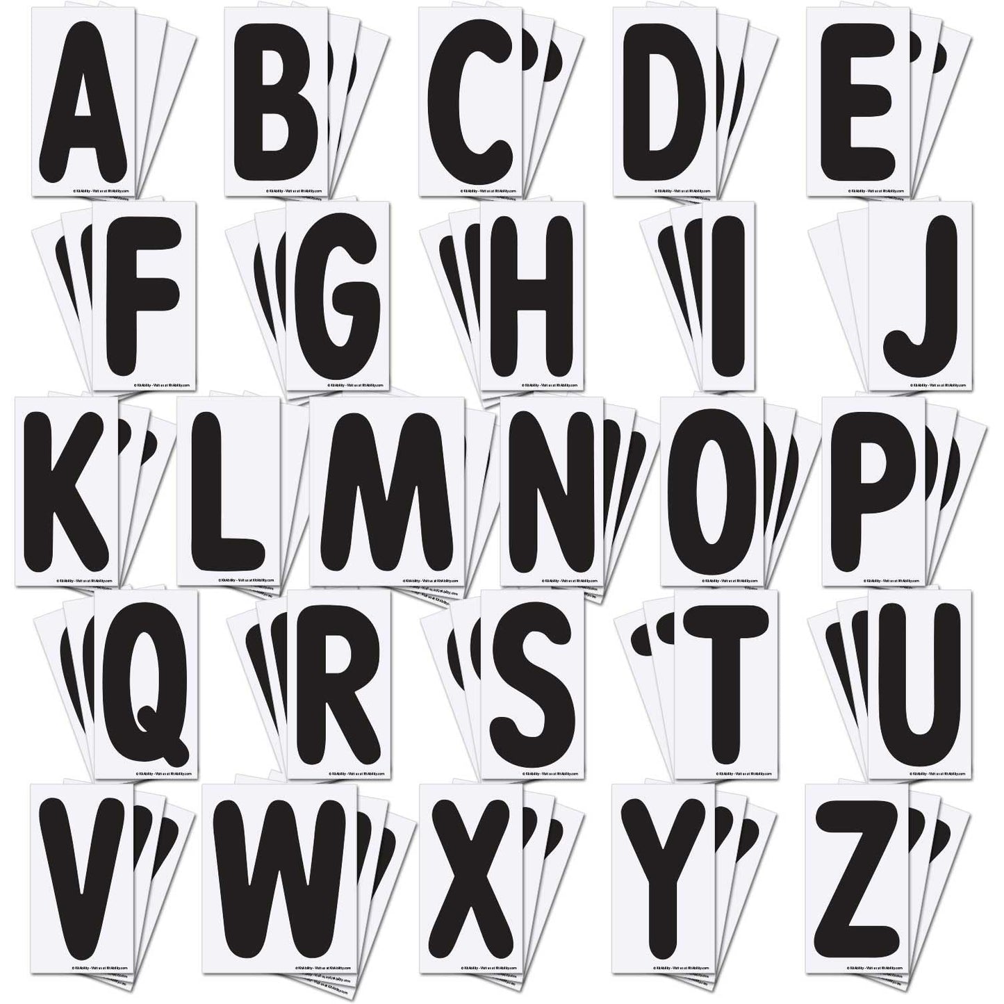KitAbility Replacement Letters for White Message Board Sidewalk Signs with 4 Inch Tracks, 3 of Each Letter A to Z, Black on White Background