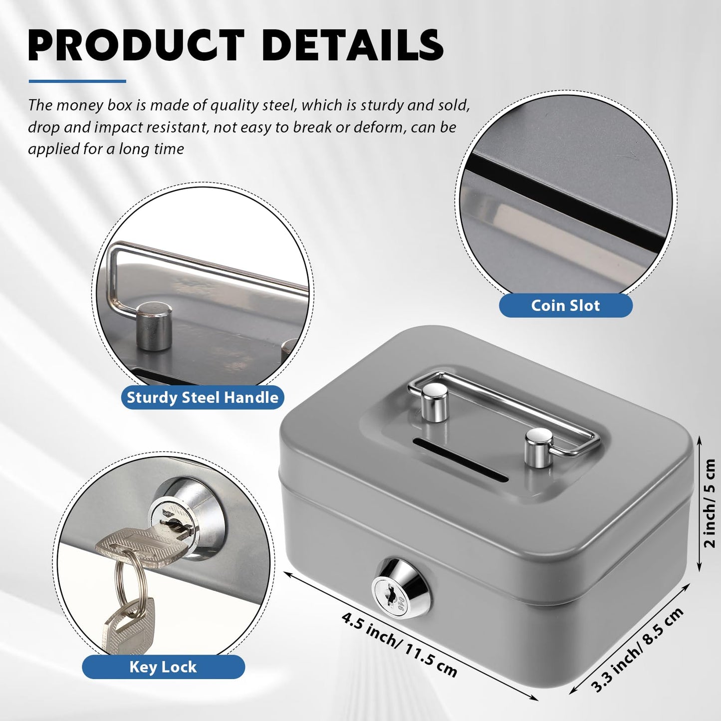 Tandefio 12 Pcs Small Money Cash Box with Lock and Slot Metal Box for Cash Steel Organizer Piggy Bank Metal Coin Bank for Adults, 4.5 x 3.3 x 2 Inch, Without Money Tray (Black,Green,Gray,Pink)