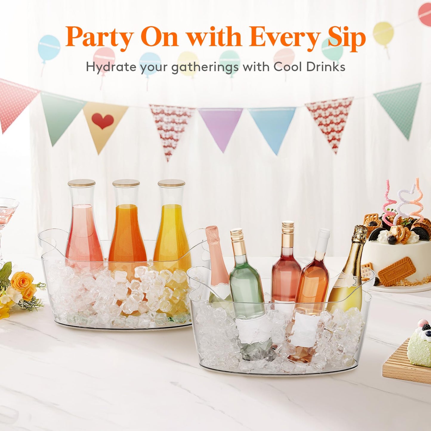 Lifewit 6.5L Ice Bucket for Parties, Portable Drink Bucket for Cocktail Bar, Plastic Champagne Cooler for Beverage/Wine/Beer, Mimosa Bar Supplies Chiller Tub with Scoop 38 x18x20 cm/15x7x8"