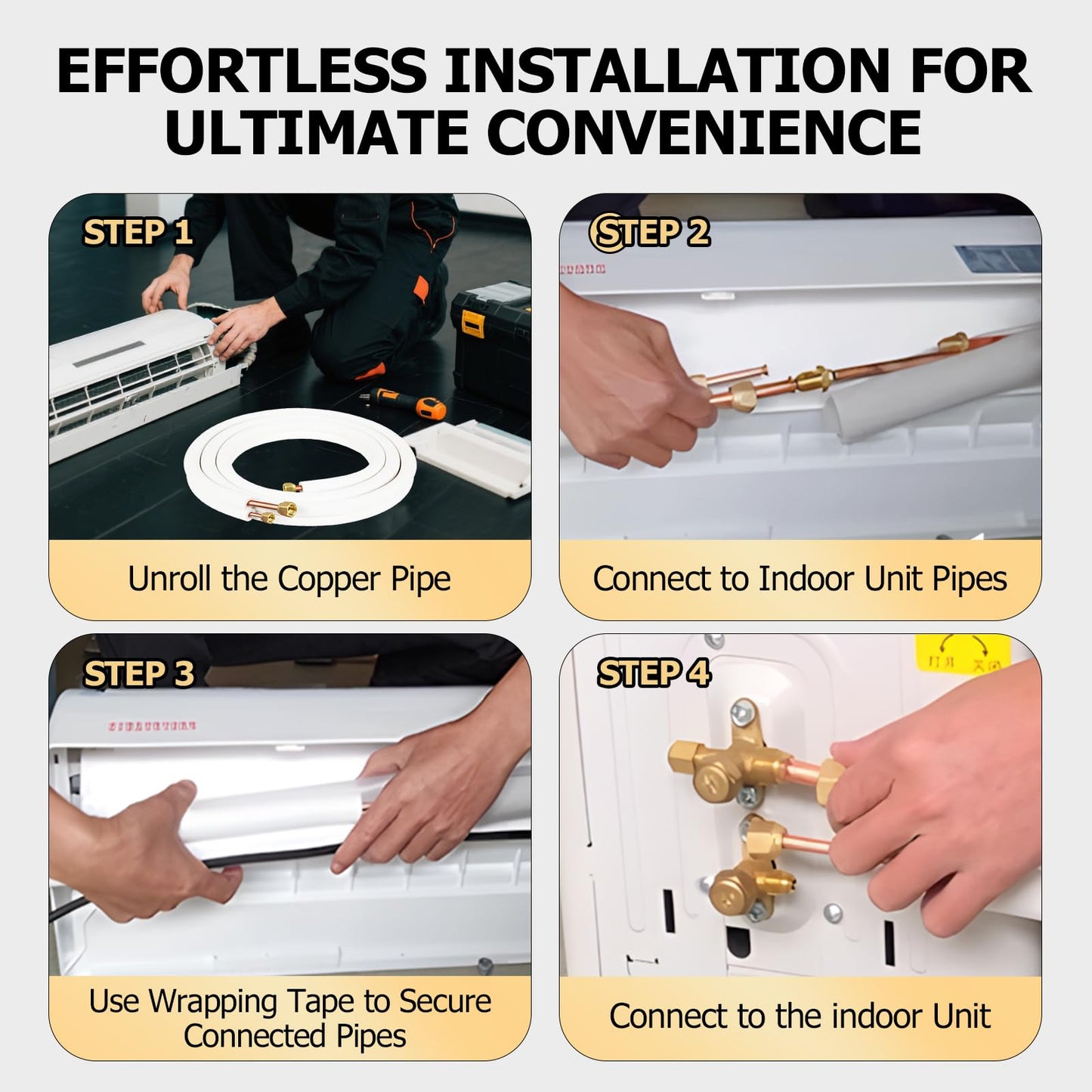 RUNZEG 10FT Mini Split Line Set 1/4" & 3/8" O.D Copper Pipes Tubing with Nuts & Installation Kit, 3/8" White Thickened PE Insulation Coil for Air Conditioning or Heating Pump Equipment & HVAC