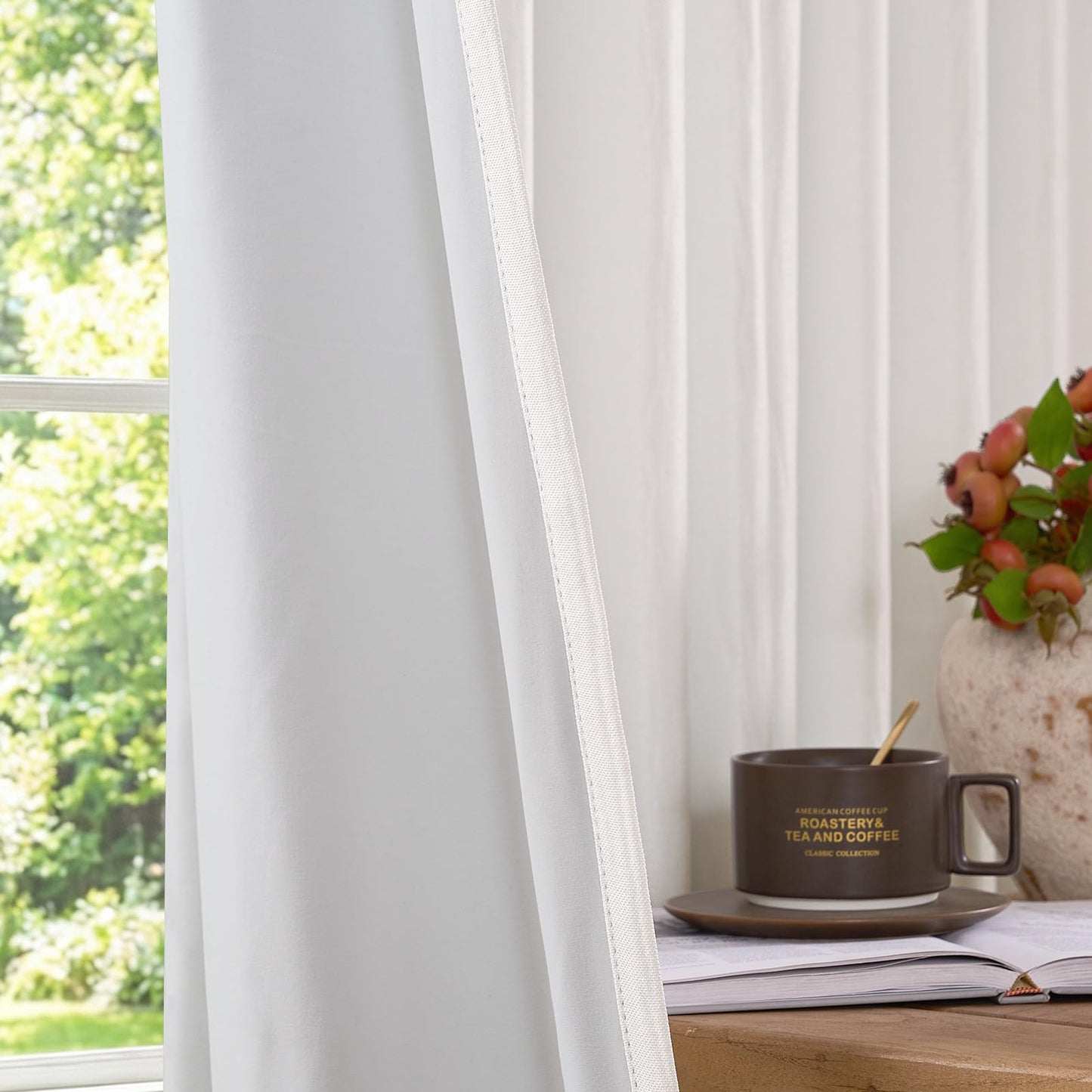 100% Blackout Curtains for Bedroom Decor White Linen Textured Curtains with Liner Insulated Thermal Curtains for Living Room 84 Inch Long 2 Panels Noise Reducing Blackout Drapes Back Tab Window Drapes