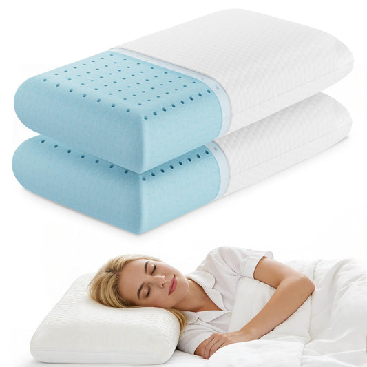 Sweetcrispy Cooling Gel Memory Foam Pillows for Sleeping, Back and Side Sleeper Support, Standard Size-Medium Firm, Bed Pillows for Adults with Washable Cover and Breathable Mesh – 2 Pack, White